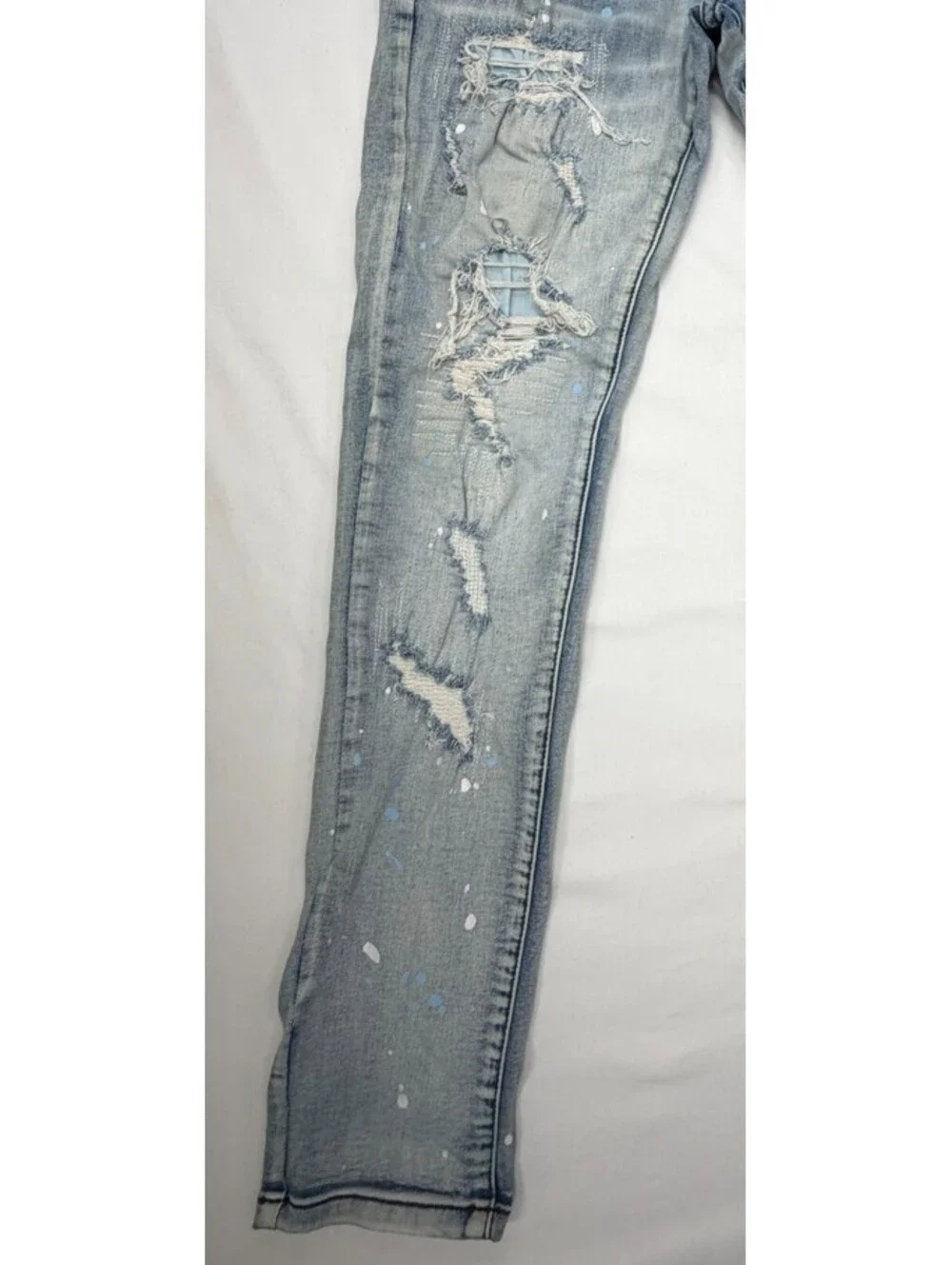 Denim City Men's Jeans Skinny Ripped Mid Rise Light Wash 5 Pocket Size 34 Blue